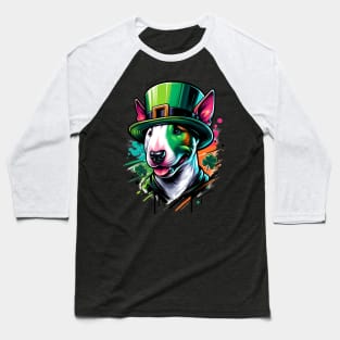 Miniature Bull Terrier Celebrates St Patrick's Day in Style Baseball T-Shirt